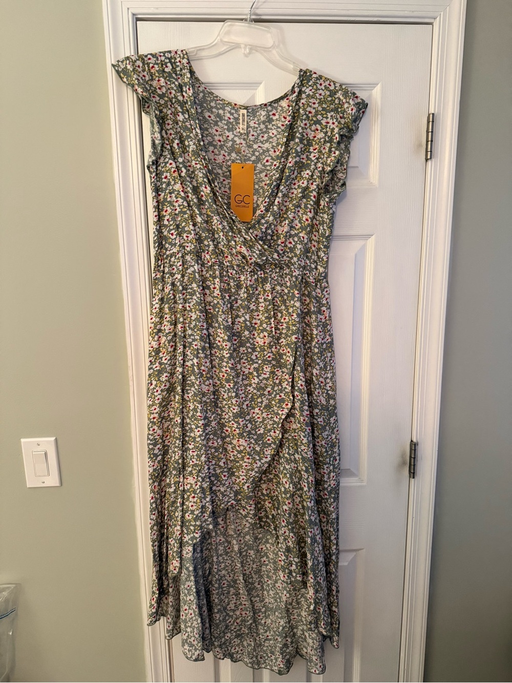 Green Floral Wrap Midi Dress
